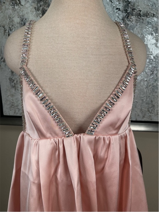 RETROFETE Aniyah Crystal Embellished Babydoll Satin Pink Mini Dress Size Large - Picture 4 of 8
